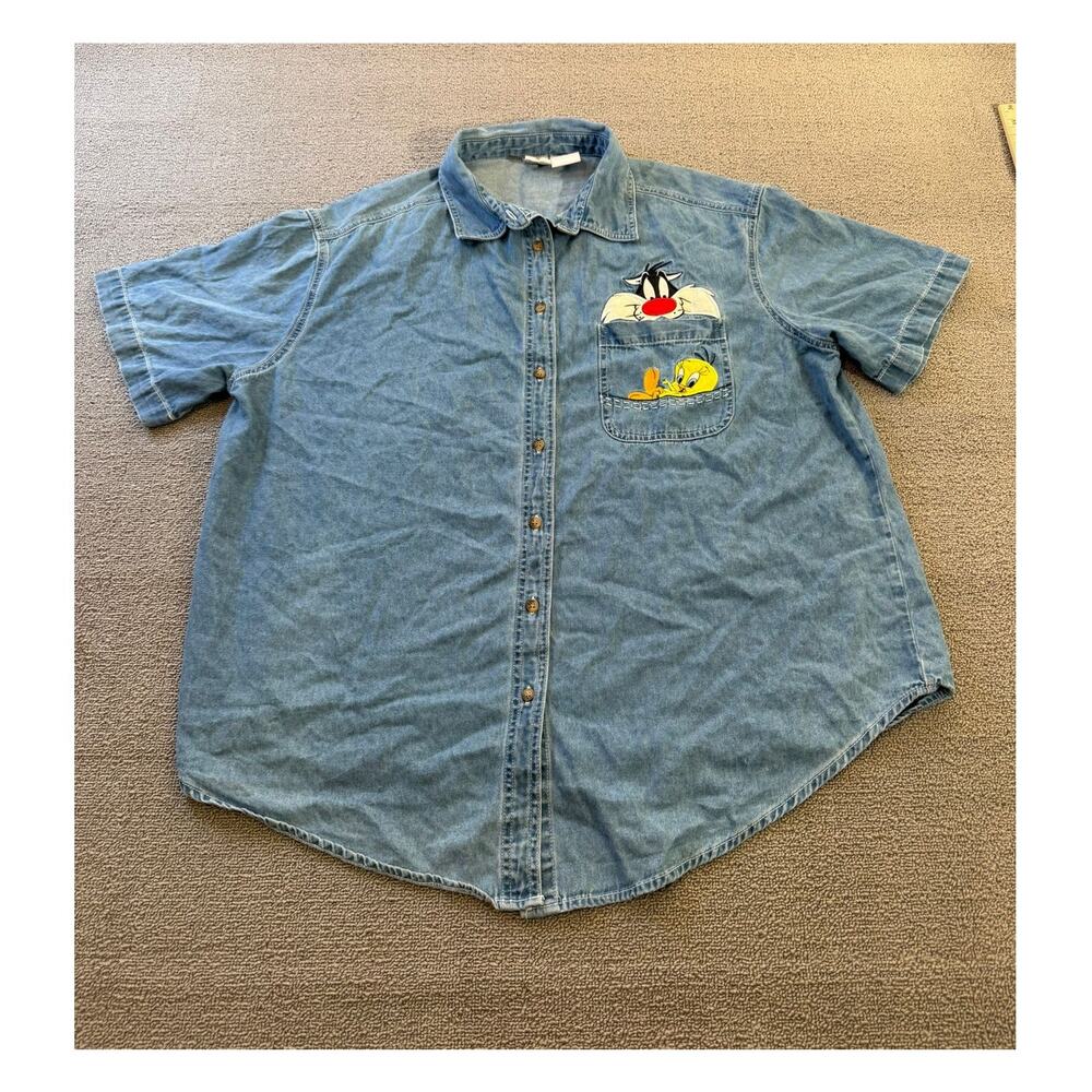 Vintage Looney Tunes Women's 18W/20W Cotton Denim Shirt Syl &‎ Tweety